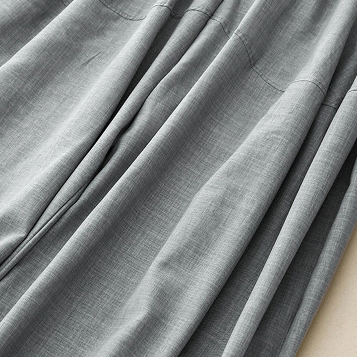 Damskie spodnie z szerokimi nogawkami z bawełny i lnu z kieszeniami, gładkie, jasnostalowo-niebieskie, z Buddha Stones - image 5