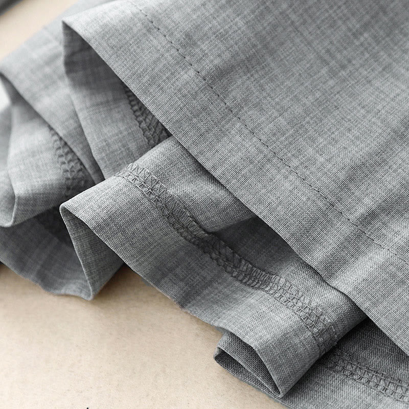 Damskie spodnie z szerokimi nogawkami z bawełny i lnu z kieszeniami, gładkie, jasnostalowo-niebieskie, z Buddha Stones - image 7