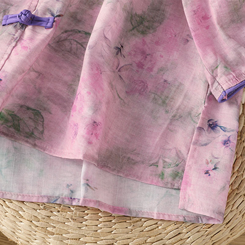 Koszula damska z bawełny z nadrukiem w Buddha Stones , kwiatowym wzorem w żaby chińskie, zapinana na guziki, z rękawem trzy czwarte - image 20