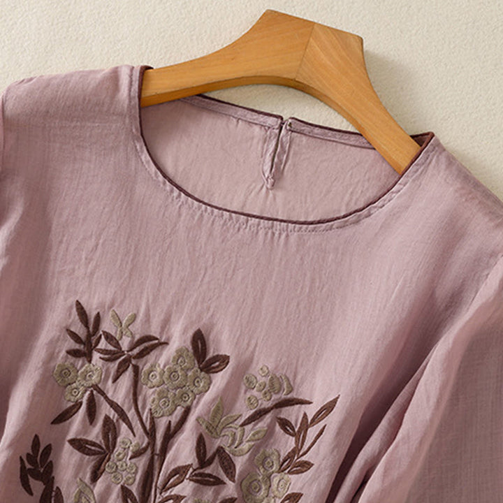 Buddha Stones koszulka z nadrukiem w kwiaty i haftem w stylu retro z rękawami trzy czwarte - image 26