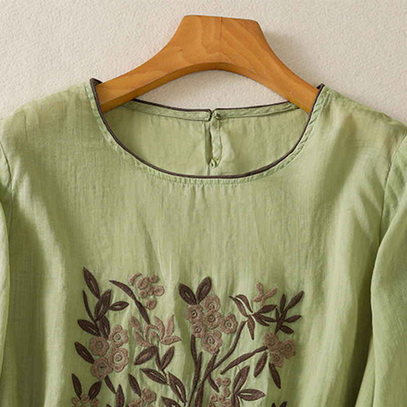 Buddha Stones koszulka z nadrukiem w kwiaty i haftem w stylu retro z rękawami trzy czwarte - image 19