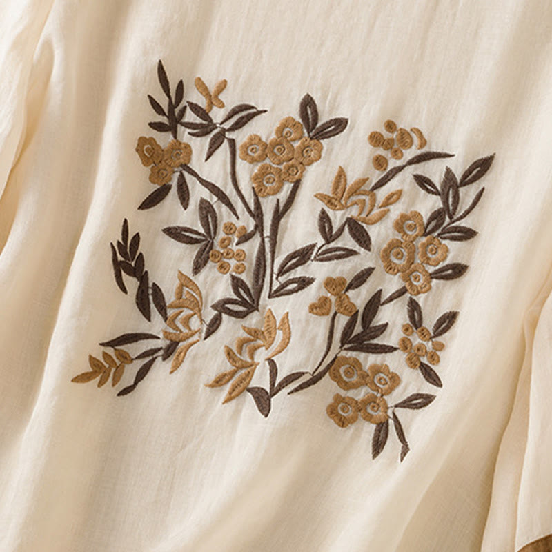 Buddha Stones koszulka z nadrukiem w kwiaty i haftem w stylu retro z rękawami trzy czwarte - image 6