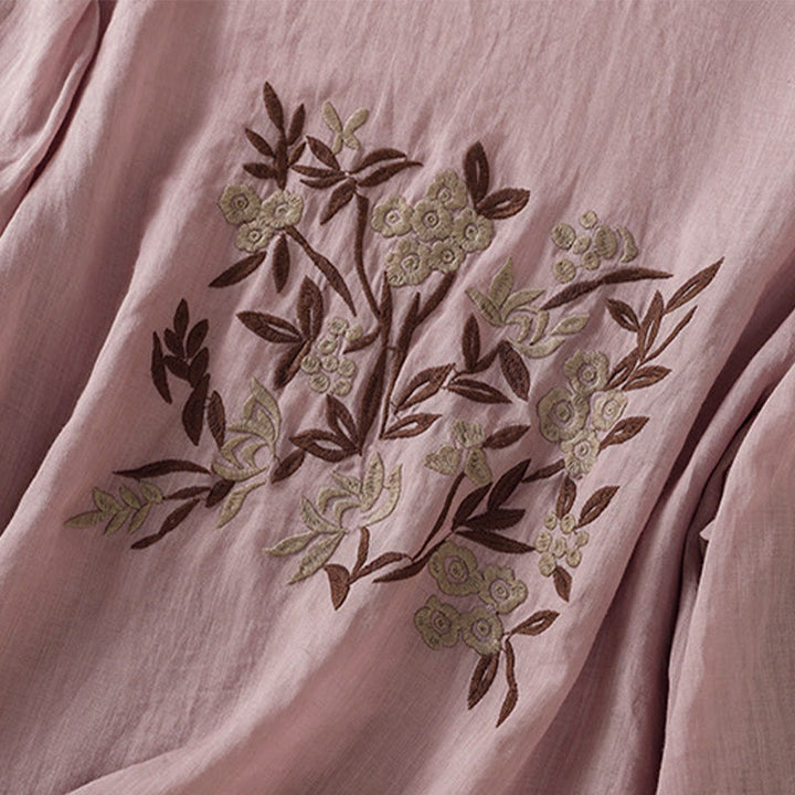 Buddha Stones koszulka z nadrukiem w kwiaty i haftem w stylu retro z rękawami trzy czwarte - image 28