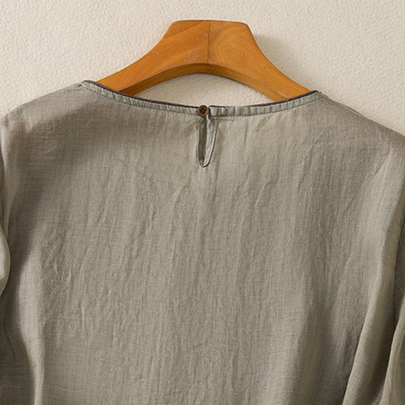 Buddha Stones koszulka z nadrukiem w kwiaty i haftem w stylu retro z rękawami trzy czwarte - image 12