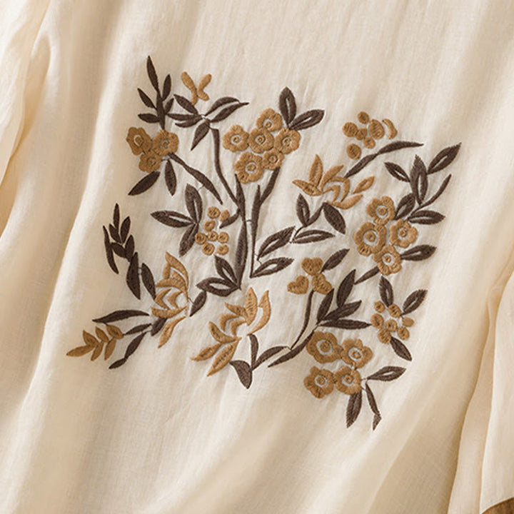 Buddha Stones koszulka z nadrukiem w kwiaty i haftem w stylu retro z rękawami trzy czwarte - image 5