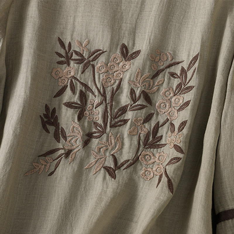 Buddha Stones koszulka z nadrukiem w kwiaty i haftem w stylu retro z rękawami trzy czwarte - image 13