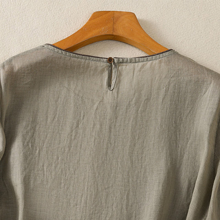 Buddha Stones koszulka z nadrukiem w kwiaty i haftem w stylu retro z rękawami trzy czwarte - image 11