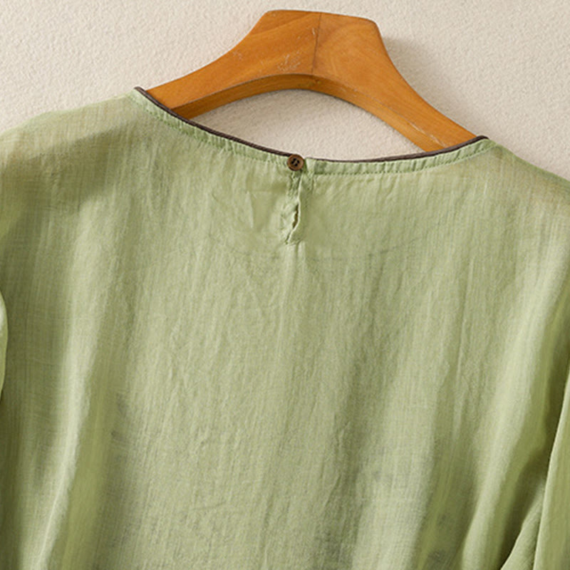 Buddha Stones koszulka z nadrukiem w kwiaty i haftem w stylu retro z rękawami trzy czwarte - image 19