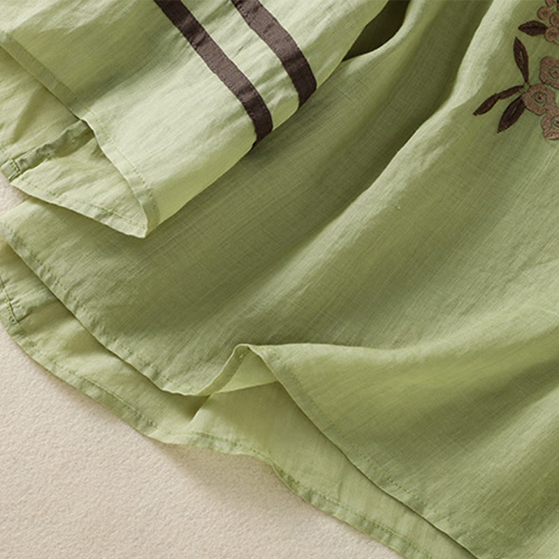 Buddha Stones koszulka z nadrukiem w kwiaty i haftem w stylu retro z rękawami trzy czwarte - image 23