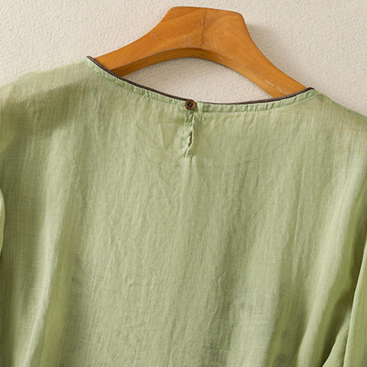 Buddha Stones koszulka z nadrukiem w kwiaty i haftem w stylu retro z rękawami trzy czwarte - image 20