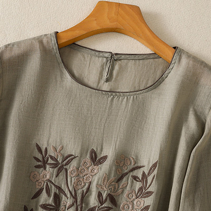 Buddha Stones koszulka z nadrukiem w kwiaty i haftem w stylu retro z rękawami trzy czwarte - image 11