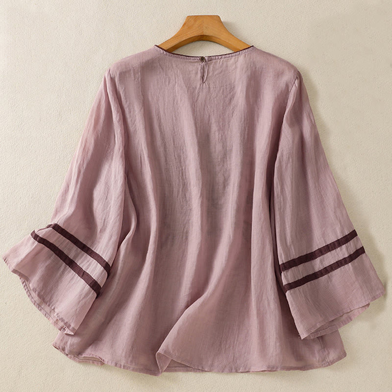 Buddha Stones koszulka z nadrukiem w kwiaty i haftem w stylu retro z rękawami trzy czwarte - image 25