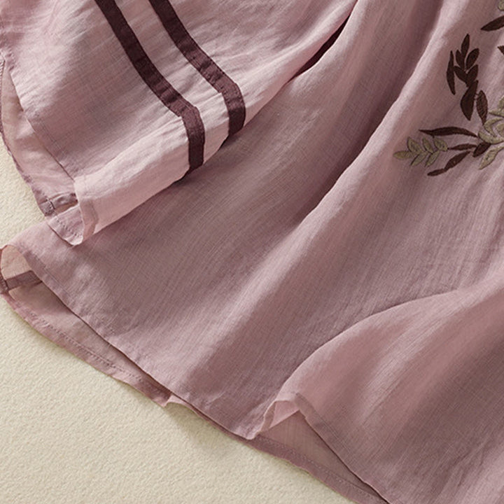 Buddha Stones koszulka z nadrukiem w kwiaty i haftem w stylu retro z rękawami trzy czwarte - image 31