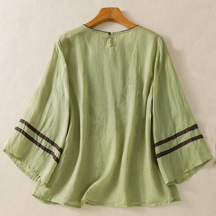 Buddha Stones koszulka z nadrukiem w kwiaty i haftem w stylu retro z rękawami trzy czwarte - image 17