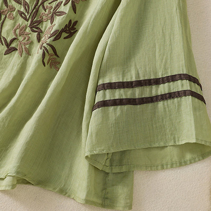 Buddha Stones koszulka z nadrukiem w kwiaty i haftem w stylu retro z rękawami trzy czwarte - image 22