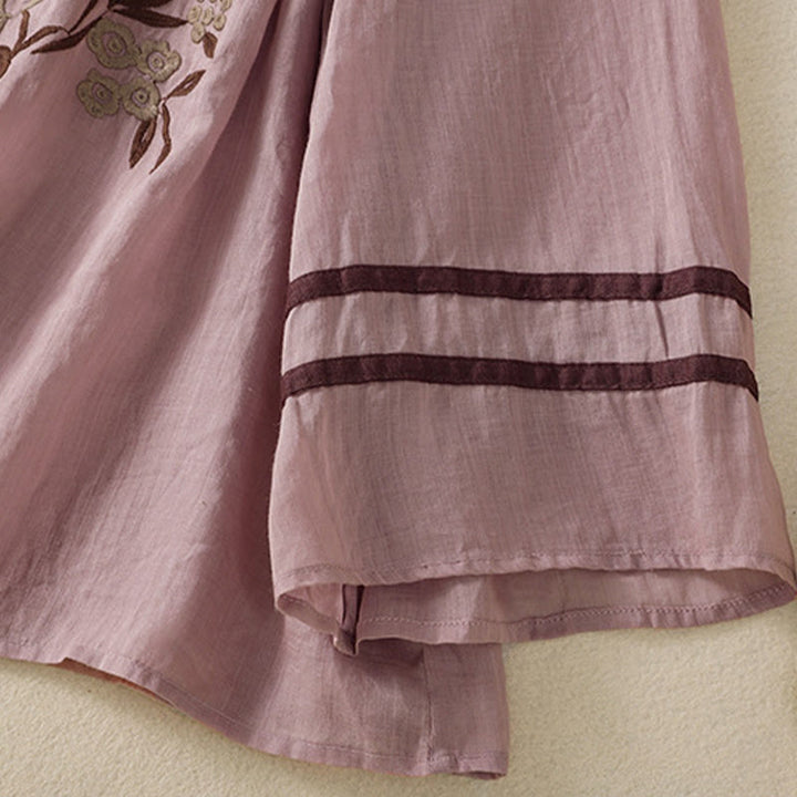 Buddha Stones koszulka z nadrukiem w kwiaty i haftem w stylu retro z rękawami trzy czwarte - image 30