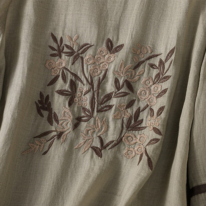 Buddha Stones koszulka z nadrukiem w kwiaty i haftem w stylu retro z rękawami trzy czwarte - image 12