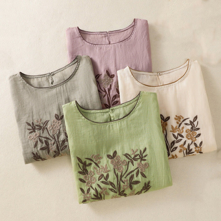 Buddha Stones koszulka z nadrukiem w kwiaty i haftem w stylu retro z rękawami trzy czwarte - image 32