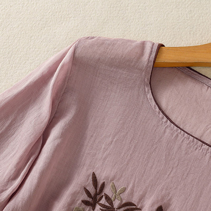 Buddha Stones koszulka z nadrukiem w kwiaty i haftem w stylu retro z rękawami trzy czwarte - image 26