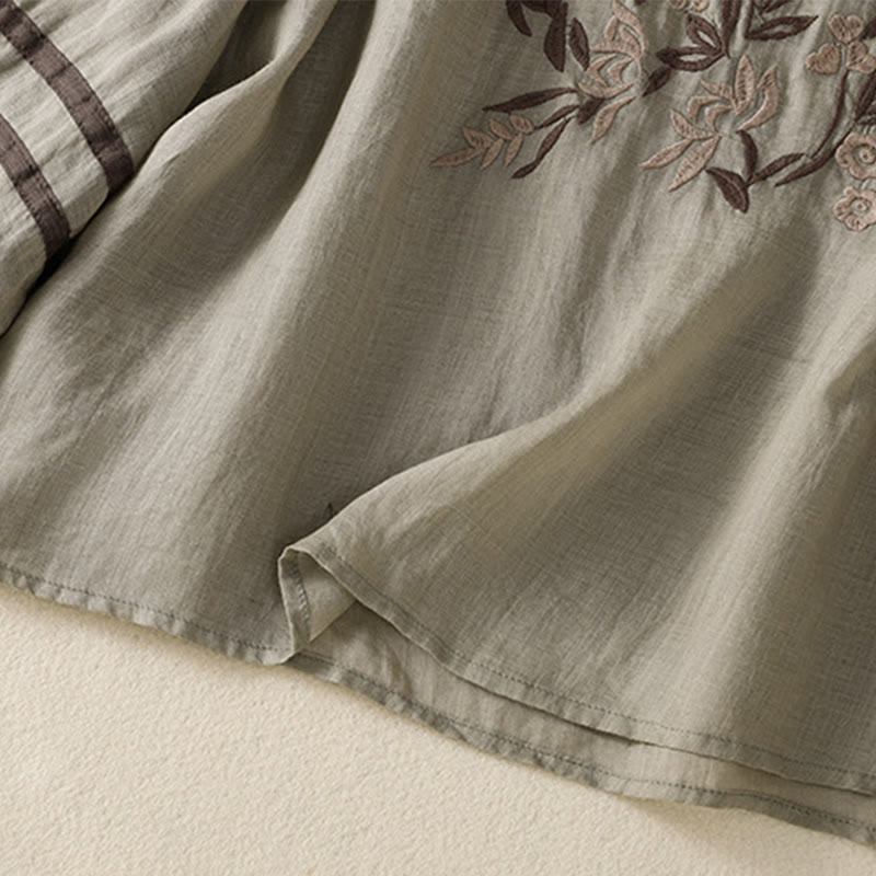 Buddha Stones koszulka z nadrukiem w kwiaty i haftem w stylu retro z rękawami trzy czwarte - image 15