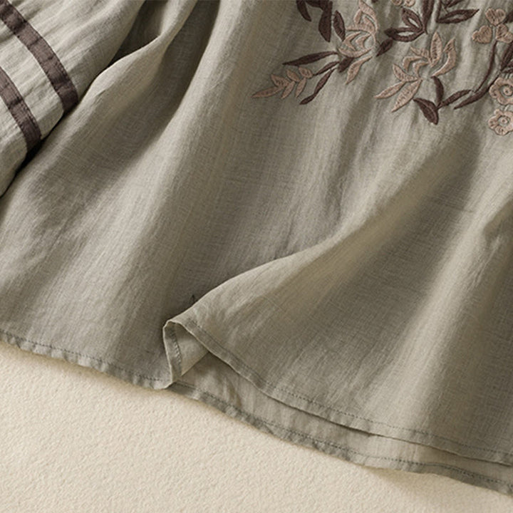 Buddha Stones koszulka z nadrukiem w kwiaty i haftem w stylu retro z rękawami trzy czwarte - image 15