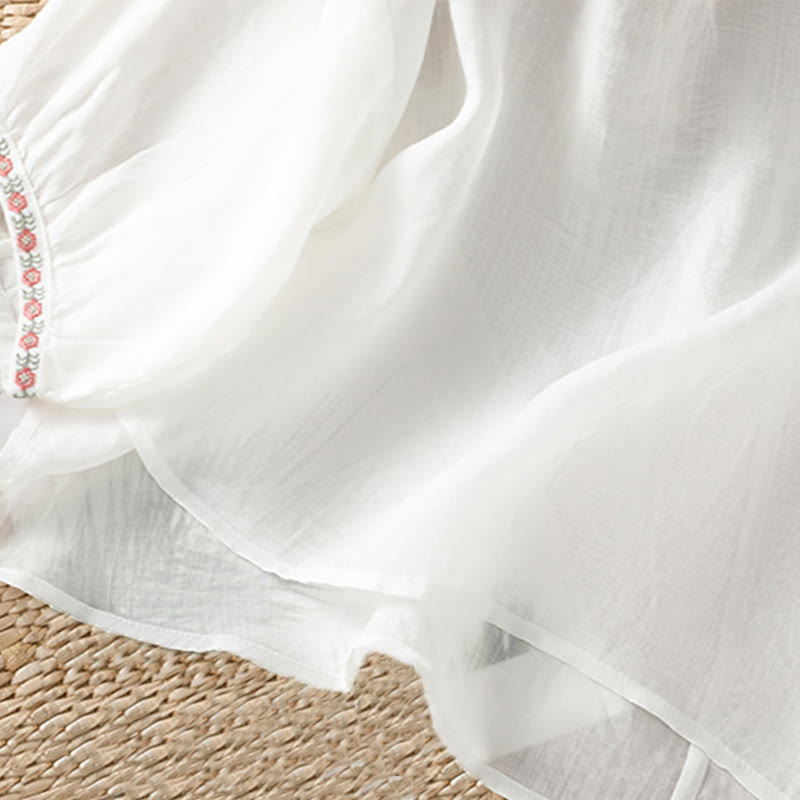 Koszula damska bawełniana z haftowanymi guzikami z motywem Buddha Stones , z rękawem trzy czwarte i karbowanym dekoltem - image 23