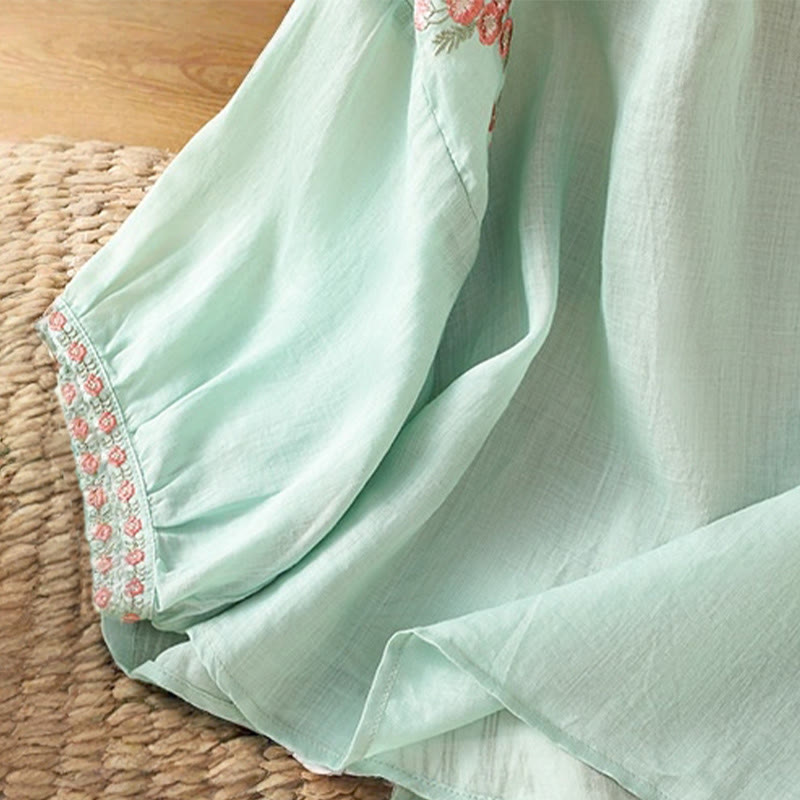 Koszula damska bawełniana z haftowanymi guzikami z motywem Buddha Stones , z rękawem trzy czwarte i karbowanym dekoltem - image 30