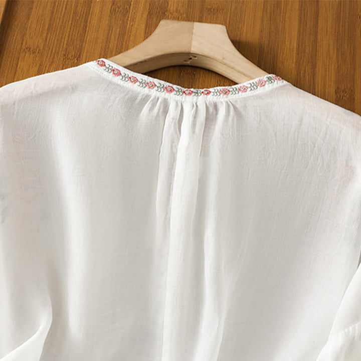 Koszula damska bawełniana z haftowanymi guzikami z motywem Buddha Stones , z rękawem trzy czwarte i karbowanym dekoltem - image 20