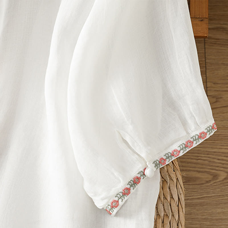 Koszula damska bawełniana z haftowanymi guzikami z motywem Buddha Stones , z rękawem trzy czwarte i karbowanym dekoltem - image 22