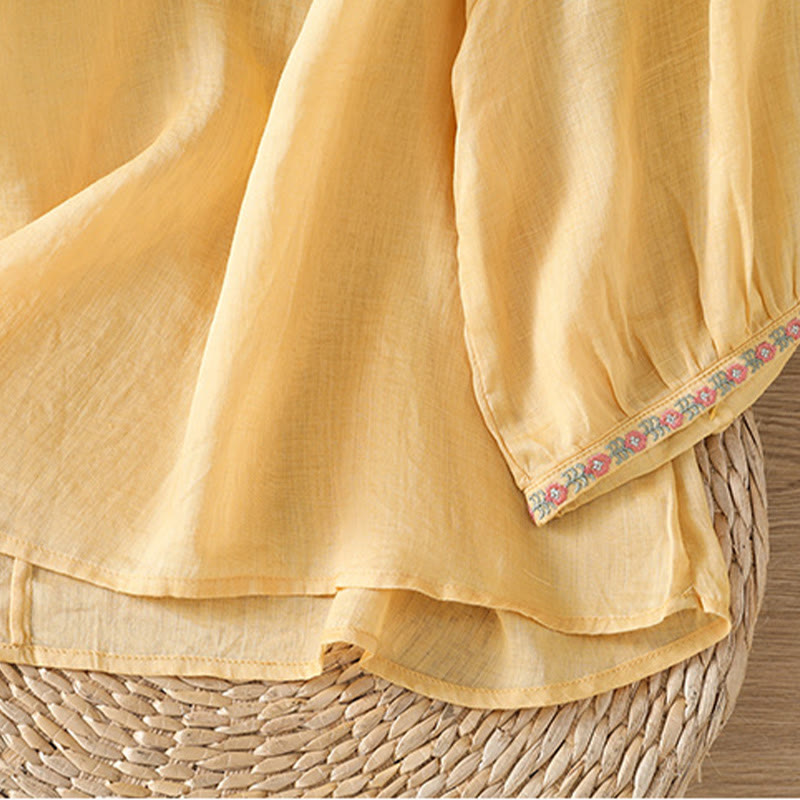 Koszula damska bawełniana z haftowanymi guzikami z motywem Buddha Stones , z rękawem trzy czwarte i karbowanym dekoltem - image 7