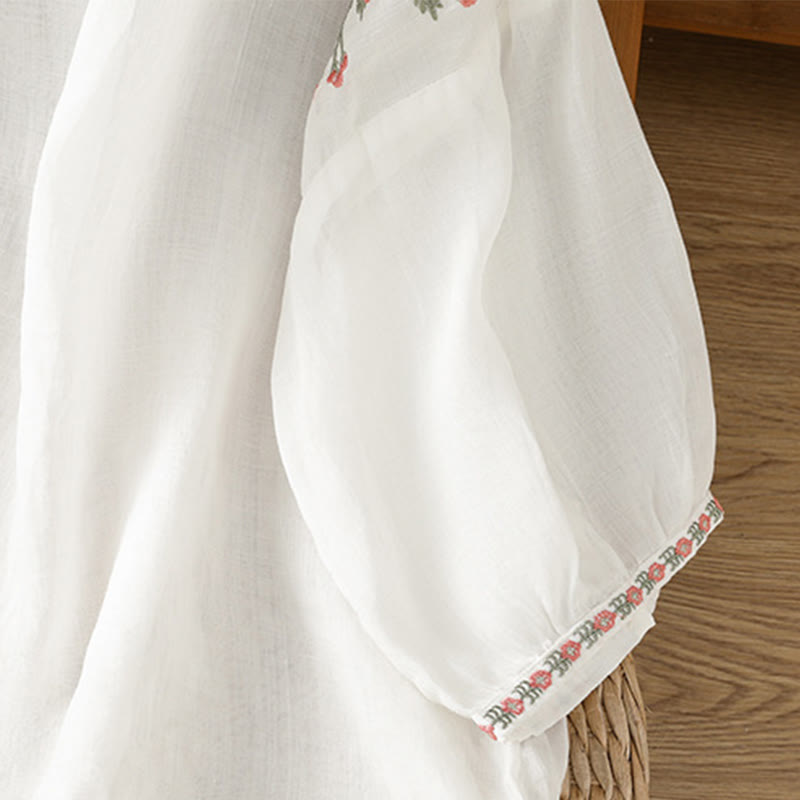 Koszula damska bawełniana z haftowanymi guzikami z motywem Buddha Stones , z rękawem trzy czwarte i karbowanym dekoltem - image 23