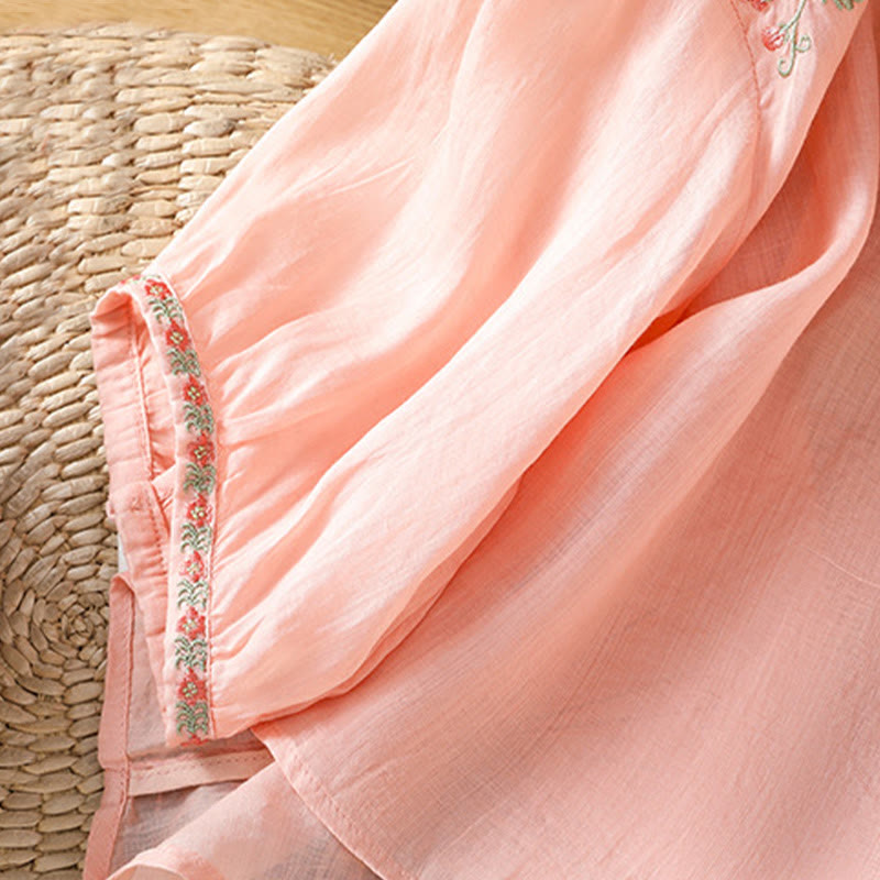 Koszula damska bawełniana z haftowanymi guzikami z motywem Buddha Stones , z rękawem trzy czwarte i karbowanym dekoltem - image 13