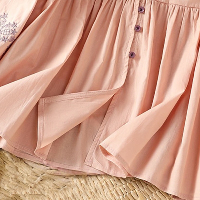 Koszula damska bawełniana z haftowanymi Buddha Stones, plisowanymi guzikami i długim rękawem typu latarnia - image 19