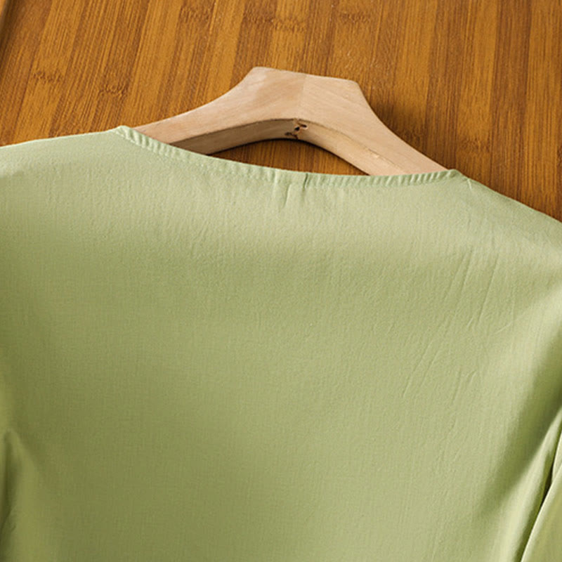 Koszula damska bawełniana z haftowanymi Buddha Stones, plisowanymi guzikami i długim rękawem typu latarnia - image 24