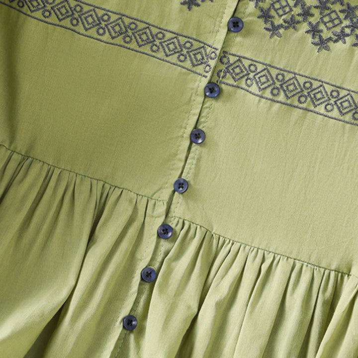 Koszula damska bawełniana z haftowanymi Buddha Stones, plisowanymi guzikami i długim rękawem typu latarnia - image 25