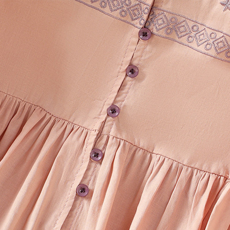 Koszula damska bawełniana z haftowanymi Buddha Stones, plisowanymi guzikami i długim rękawem typu latarnia - image 15