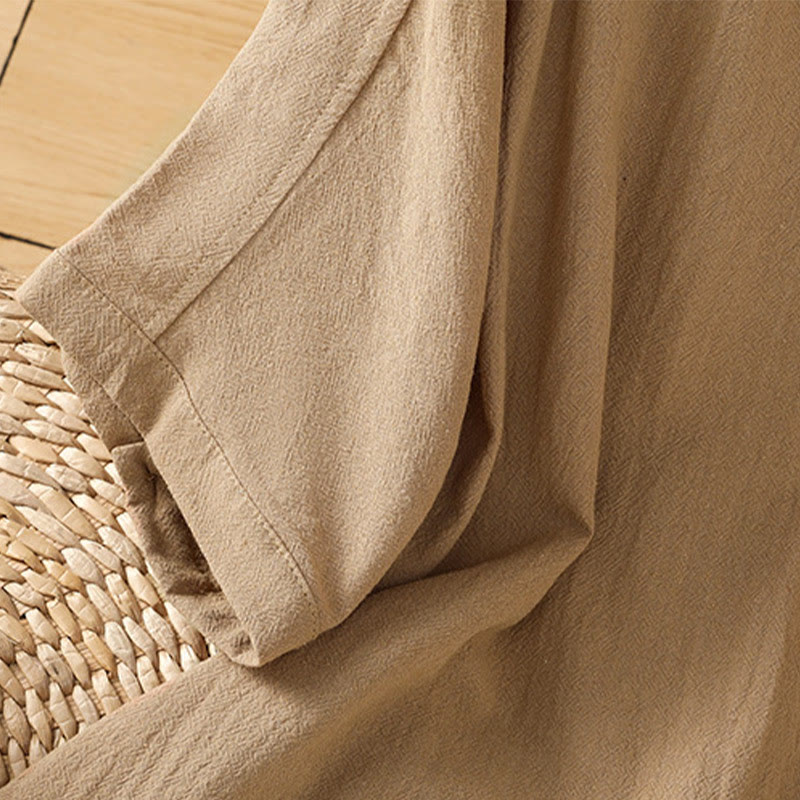 Koszula damska z bawełny i lnu z kieszenią i prostymi guzikami, z krótkim rękawem i motywem Buddha Stones - image 31