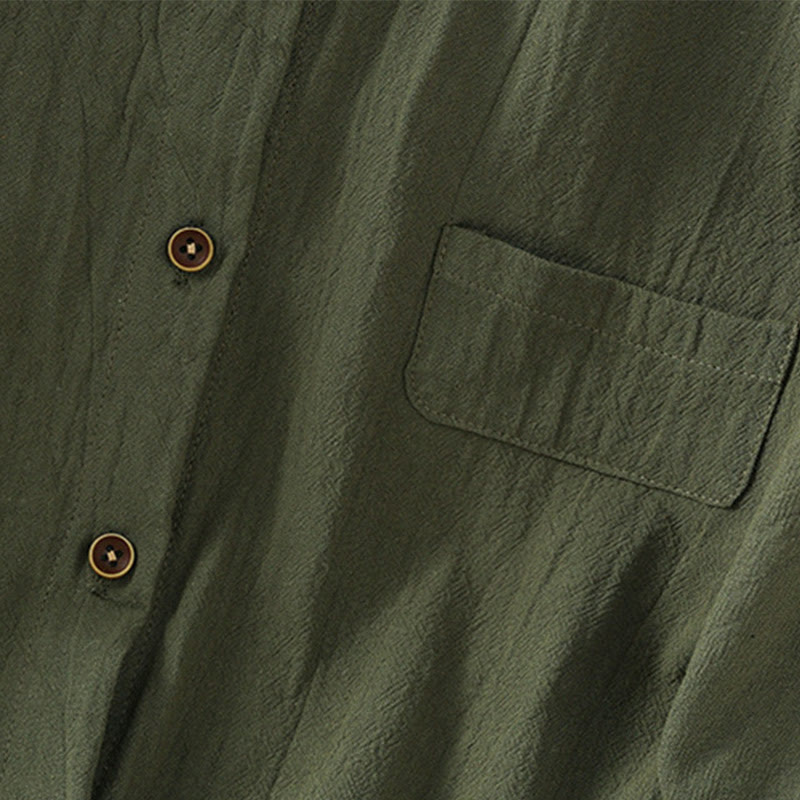 Koszula damska z bawełny i lnu z kieszenią i prostymi guzikami, z krótkim rękawem i motywem Buddha Stones - image 5