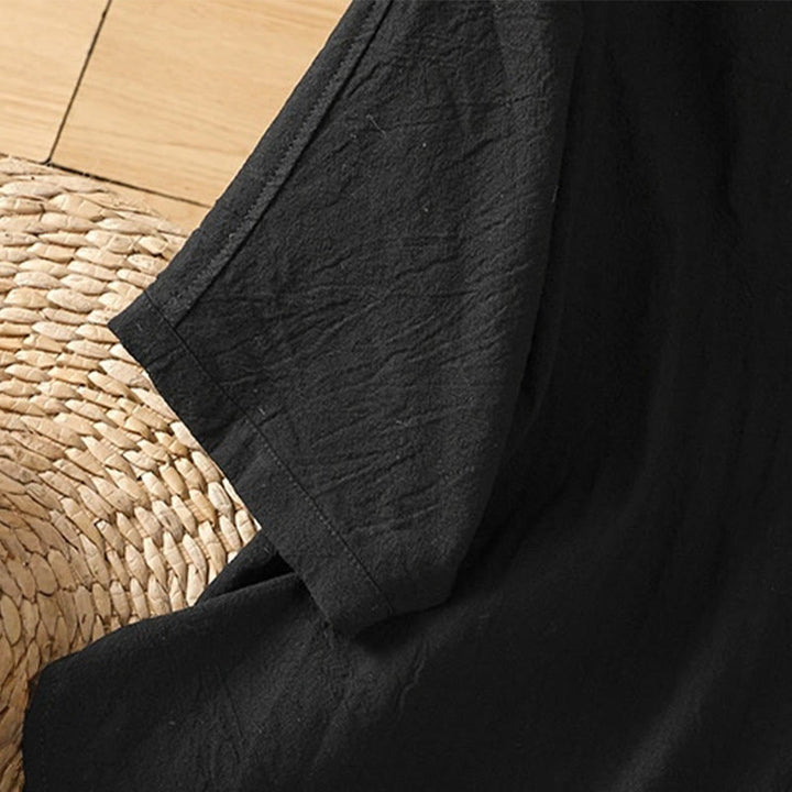 Koszula damska z bawełny i lnu z kieszenią i prostymi guzikami, z krótkim rękawem i motywem Buddha Stones - image 15