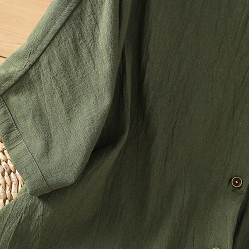 Koszula damska z bawełny i lnu z kieszenią i prostymi guzikami, z krótkim rękawem i motywem Buddha Stones - image 6