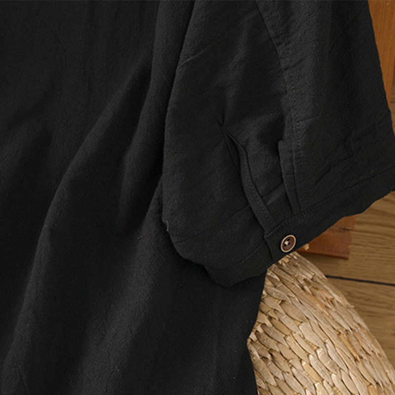 Koszula damska z bawełny i lnu z kieszenią i prostymi guzikami, z krótkim rękawem i motywem Buddha Stones - image 16