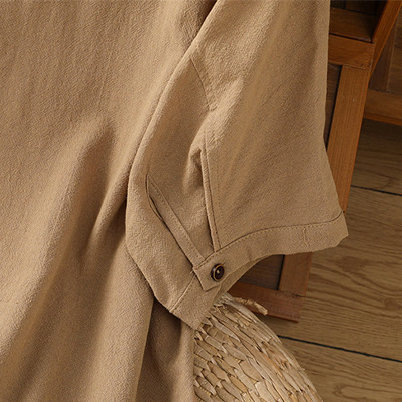 Koszula damska z bawełny i lnu z kieszenią i prostymi guzikami, z krótkim rękawem i motywem Buddha Stones - image 32