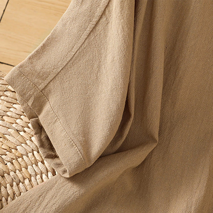 Koszula damska z bawełny i lnu z kieszenią i prostymi guzikami, z krótkim rękawem i motywem Buddha Stones - image 31