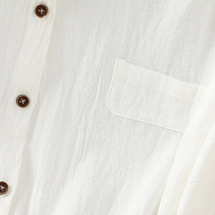 Koszula damska z bawełny i lnu z kieszenią i prostymi guzikami, z krótkim rękawem i motywem Buddha Stones - image 22