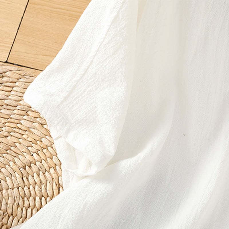 Koszula damska z bawełny i lnu z kieszenią i prostymi guzikami, z krótkim rękawem i motywem Buddha Stones - image 23