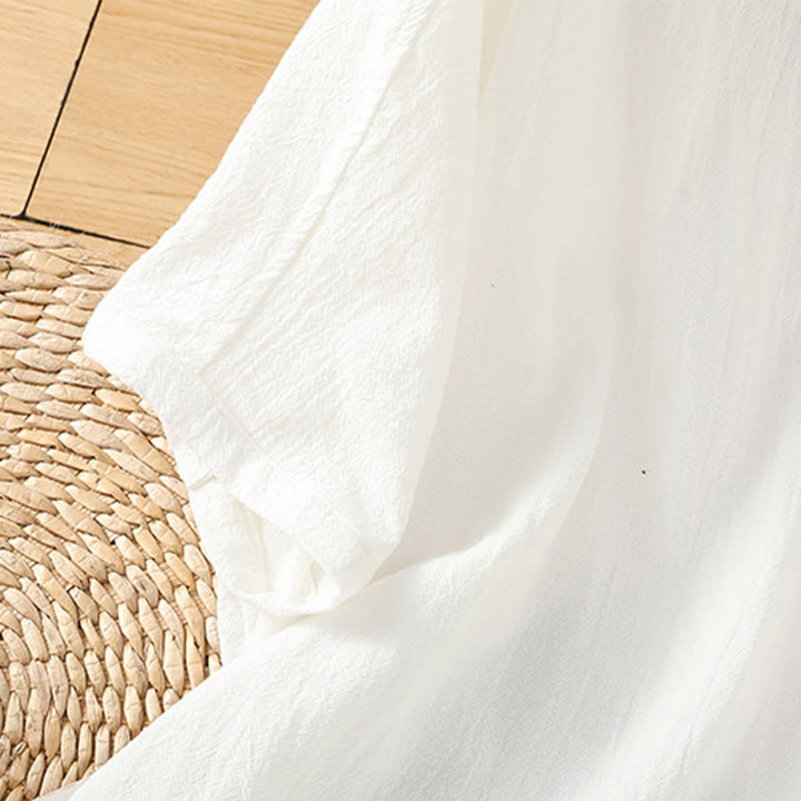 Koszula damska z bawełny i lnu z kieszenią i prostymi guzikami, z krótkim rękawem i motywem Buddha Stones - image 23