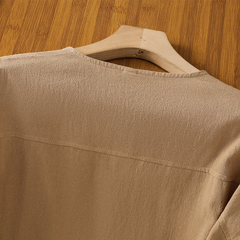 Koszula damska z bawełny i lnu z kieszenią i prostymi guzikami, z krótkim rękawem i motywem Buddha Stones - image 28