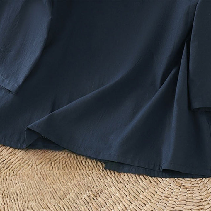 Damska koszulka z bawełny i lnu z haftem w stylu retro "Buddha Stones" i sznurowaniem, z rękawami trzy czwarte - image 21