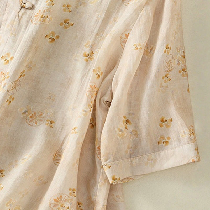 Koszula damska bawełniana z nadrukiem Buddha Stones i żabami, z klapami i krótkim rękawem - image 13