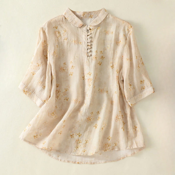 Koszula damska bawełniana z nadrukiem Buddha Stones i żabami, z klapami i krótkim rękawem - Cytrynowe Szyfony - US8-10，UK/AU12-14，EU40-42 (2XL) - image 8